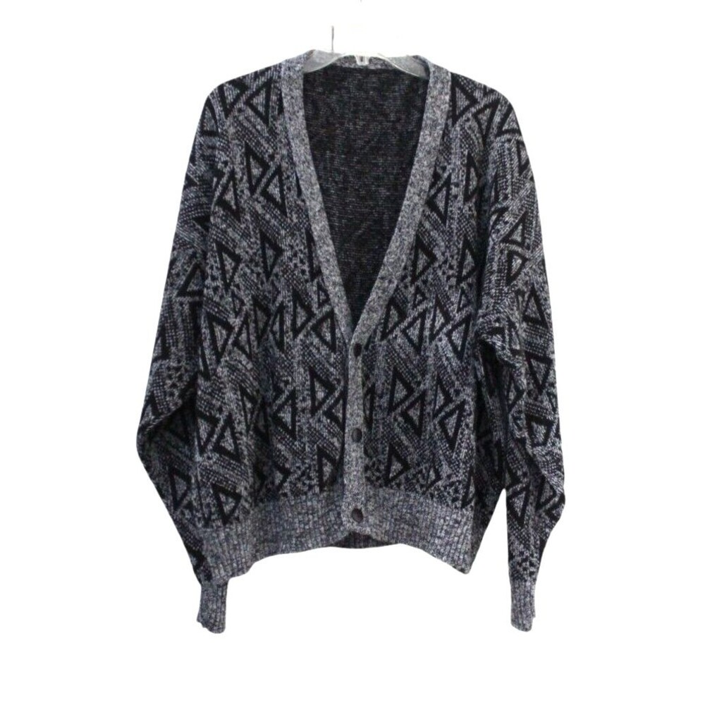 Men's Vintage V Neck Button Front Grandpa Cardigan Black Gray See Measurements